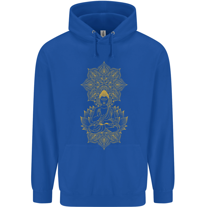 Mandala Buddha Art Mens 80% Cotton Hoodie Royal Blue