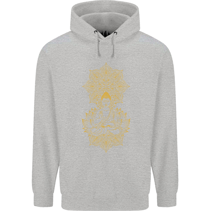 Mandala Buddha Art Mens 80% Cotton Hoodie Sports Grey