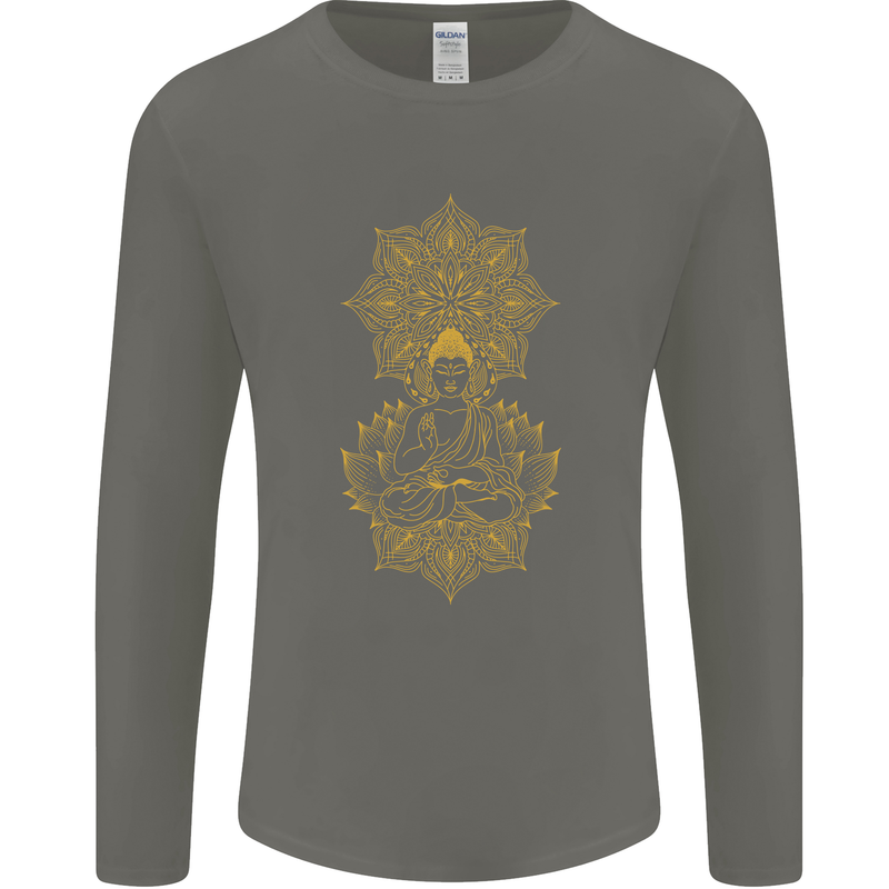 Mandala Buddha Art Mens Long Sleeve T-Shirt Charcoal