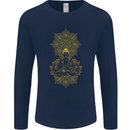 Mandala Buddha Art Mens Long Sleeve T-Shirt Navy Blue