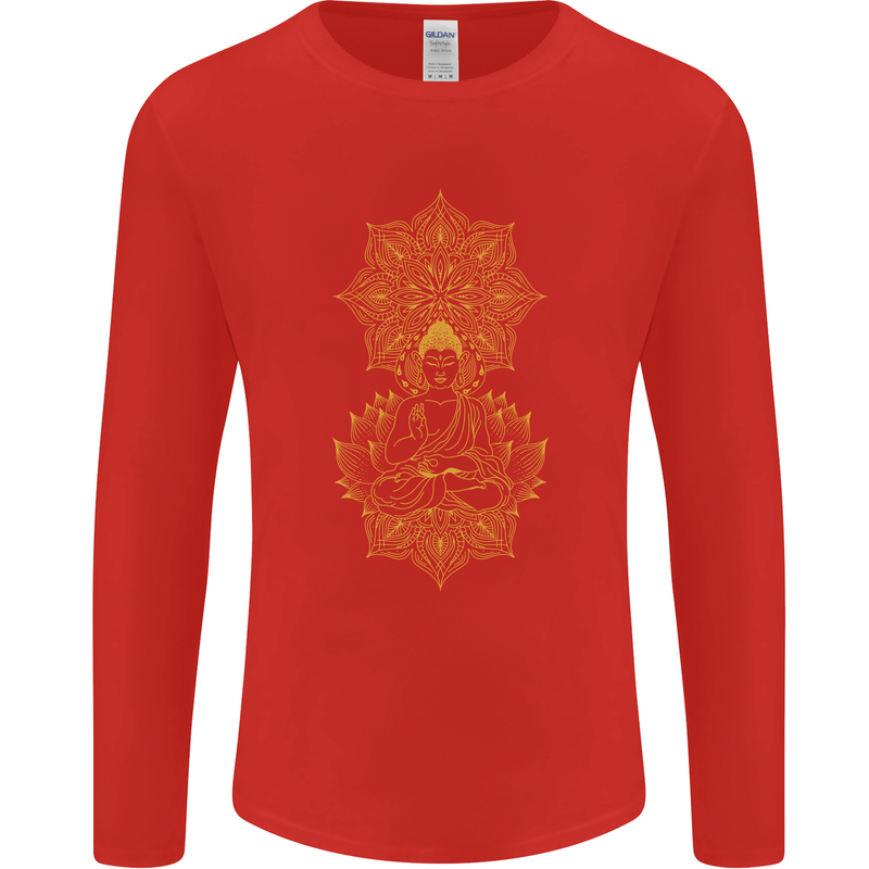 Mandala Buddha Art Mens Long Sleeve T-Shirt Red