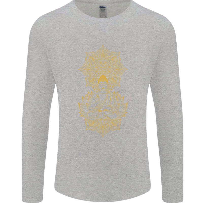 Mandala Buddha Art Mens Long Sleeve T-Shirt Sports Grey