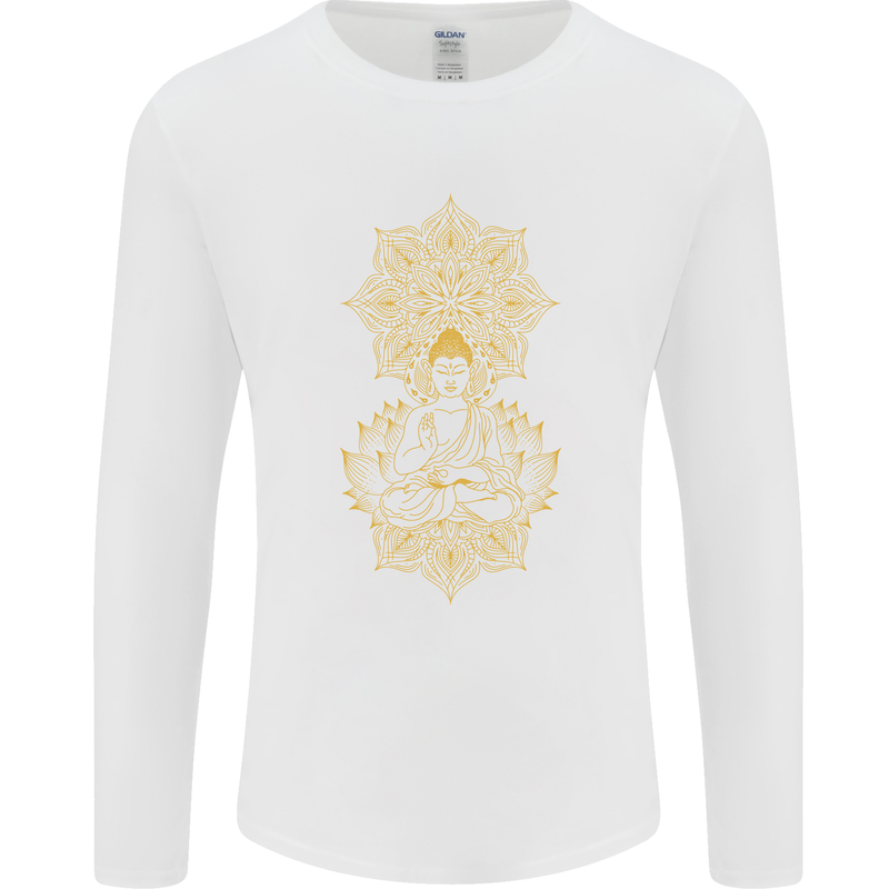 Mandala Buddha Art Mens Long Sleeve T-Shirt White