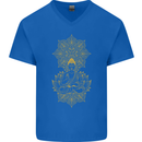 Mandala Buddha Art Mens V-Neck Cotton T-Shirt Royal Blue