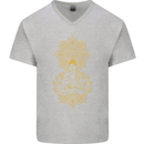 Mandala Buddha Art Mens V-Neck Cotton T-Shirt Sports Grey