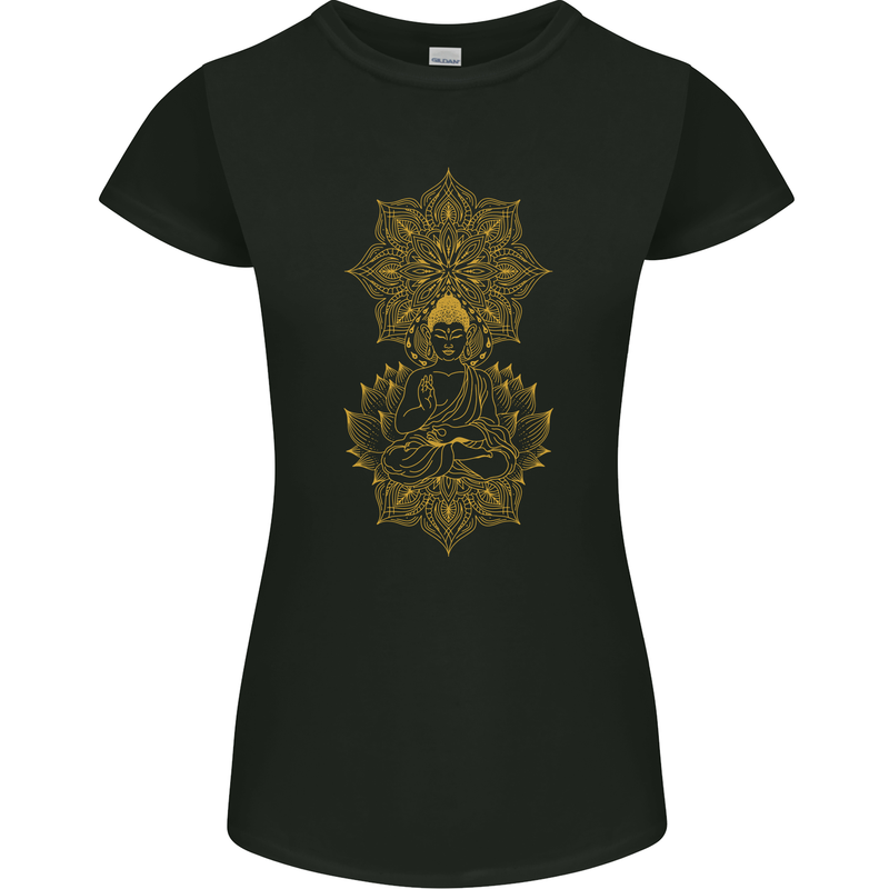 Mandala Buddha Art Womens Petite Cut T-Shirt Black