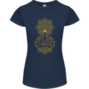 Mandala Buddha Art Womens Petite Cut T-Shirt Navy Blue