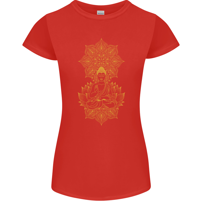 Mandala Buddha Art Womens Petite Cut T-Shirt Red