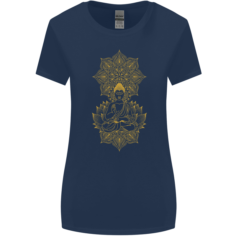 Mandala Buddha Art Womens Wider Cut T-Shirt Navy Blue