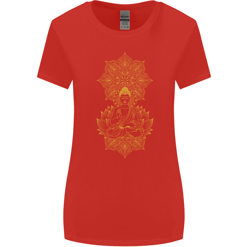 Mandala Buddha Art Womens Wider Cut T-Shirt Red
