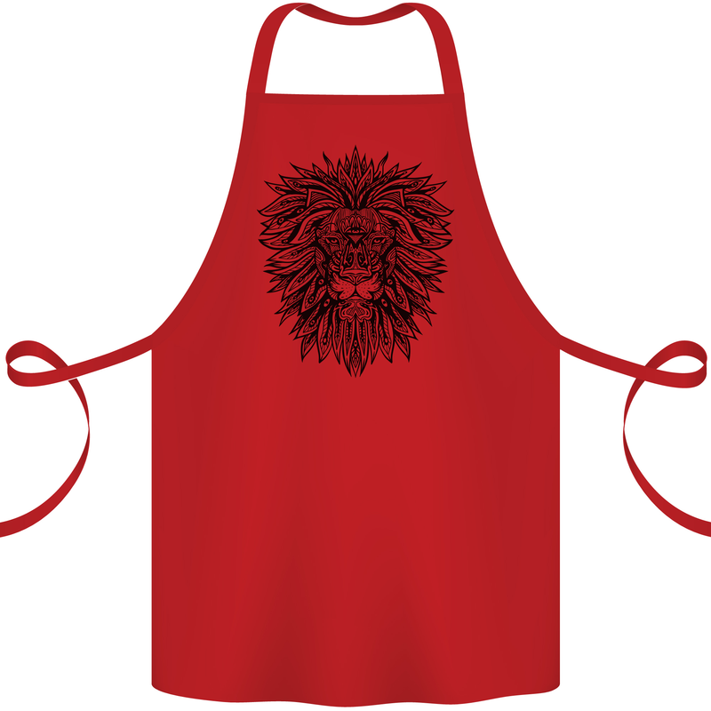 Mandala Lion Cotton Apron 100% Organic Red