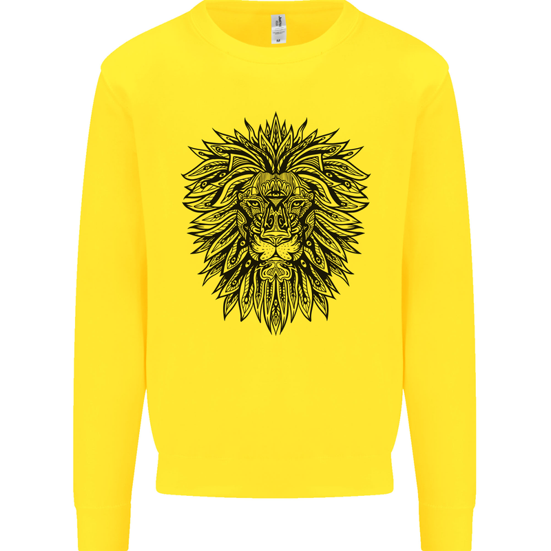 Mandala Lion Kids Sweatshirt Jumper Yellow