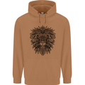 Mandala Lion Mens 80% Cotton Hoodie Caramel Latte