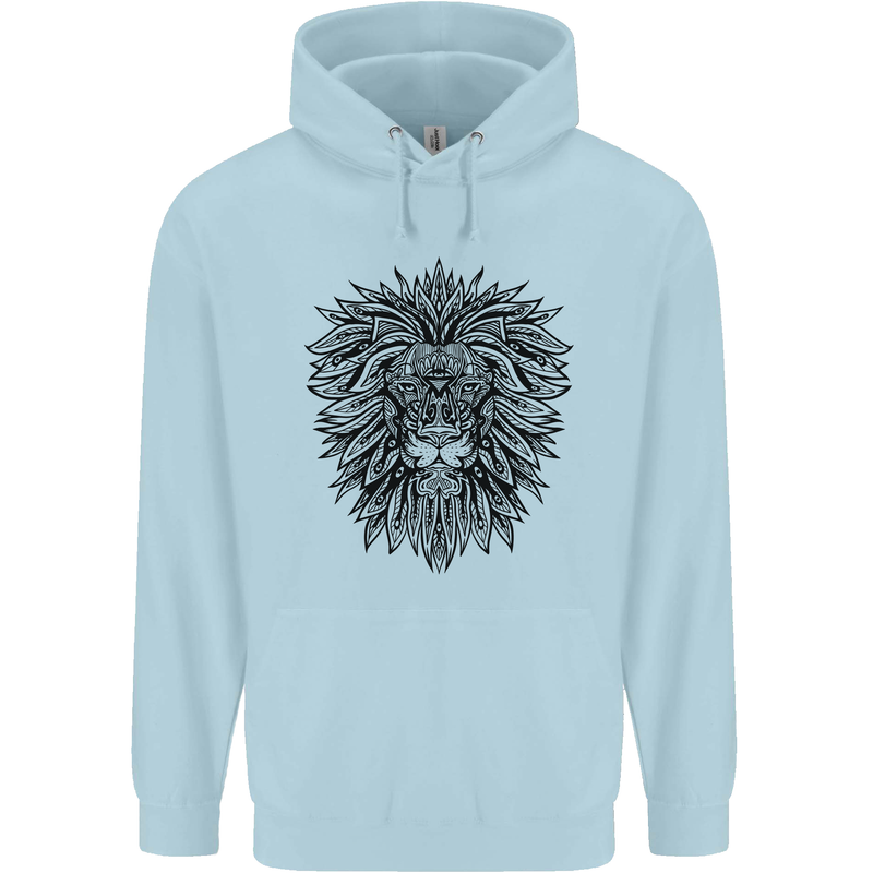 Mandala Lion Mens 80% Cotton Hoodie Light Blue