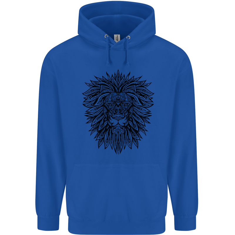 Mandala Lion Mens 80% Cotton Hoodie Royal Blue