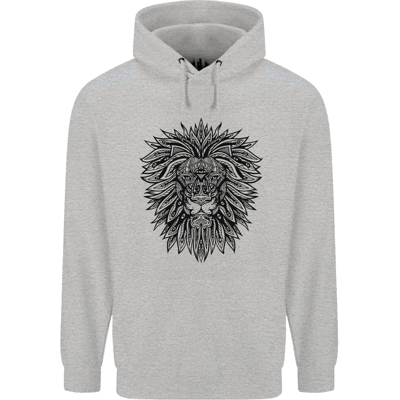 Mandala Lion Mens 80% Cotton Hoodie Sports Grey