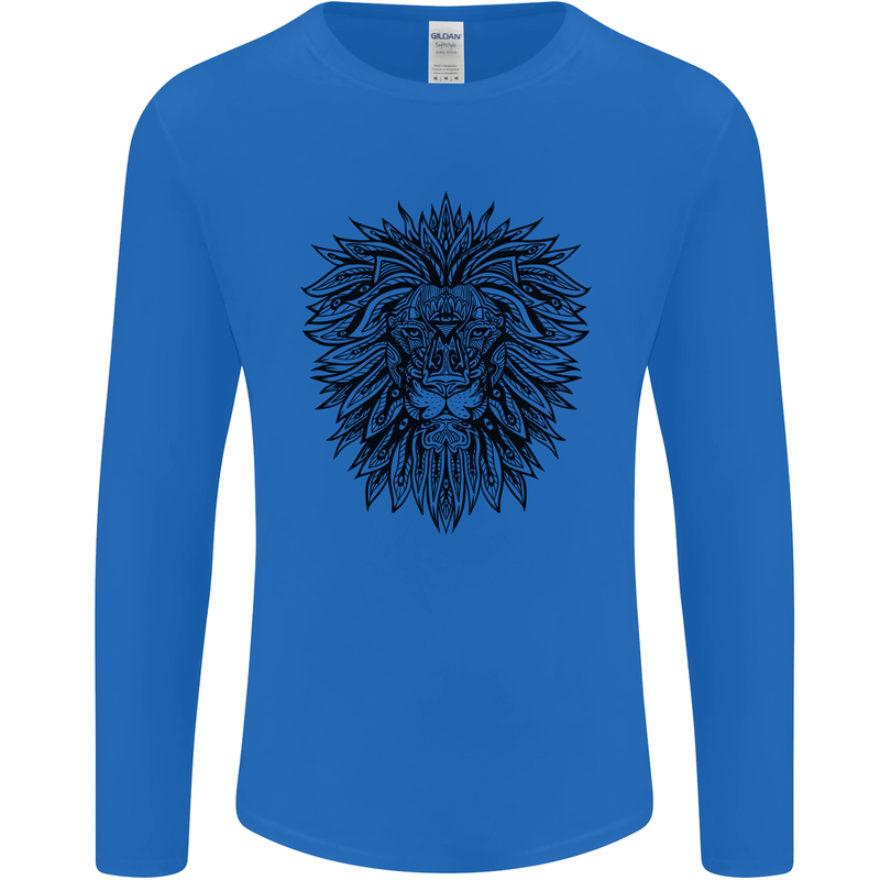 Mandala Lion Mens Long Sleeve T-Shirt Royal Blue