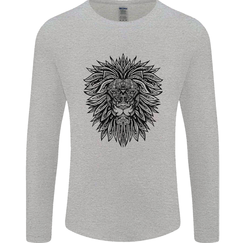 Mandala Lion Mens Long Sleeve T-Shirt Sports Grey