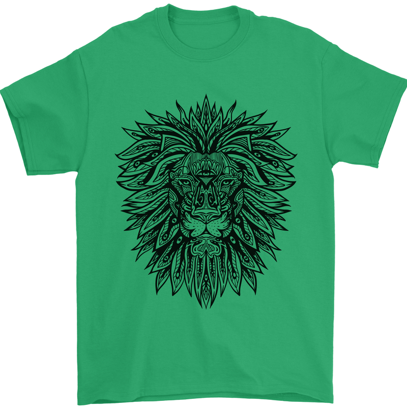 Mandala Lion Mens T-Shirt 100% Cotton Irish Green
