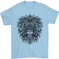 Mandala Lion Mens T-Shirt 100% Cotton Light Blue