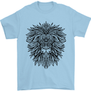 Mandala Lion Mens T-Shirt 100% Cotton Light Blue