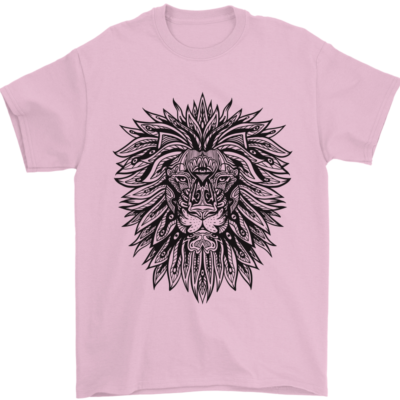 Mandala Lion Mens T-Shirt 100% Cotton Light Pink