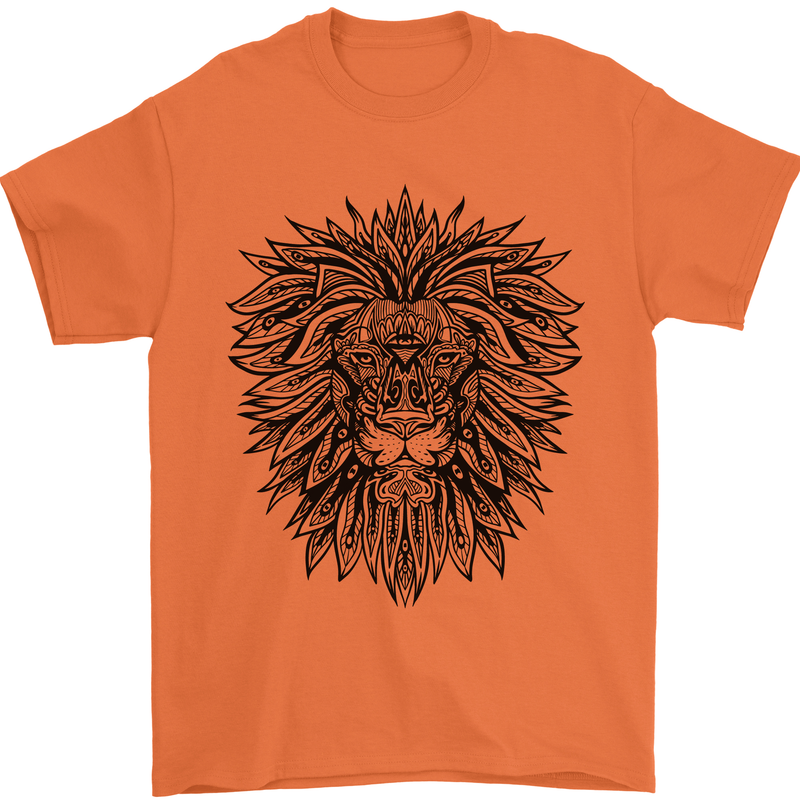Mandala Lion Mens T-Shirt 100% Cotton Orange