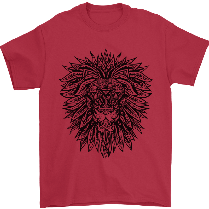 Mandala Lion Mens T-Shirt 100% Cotton Red