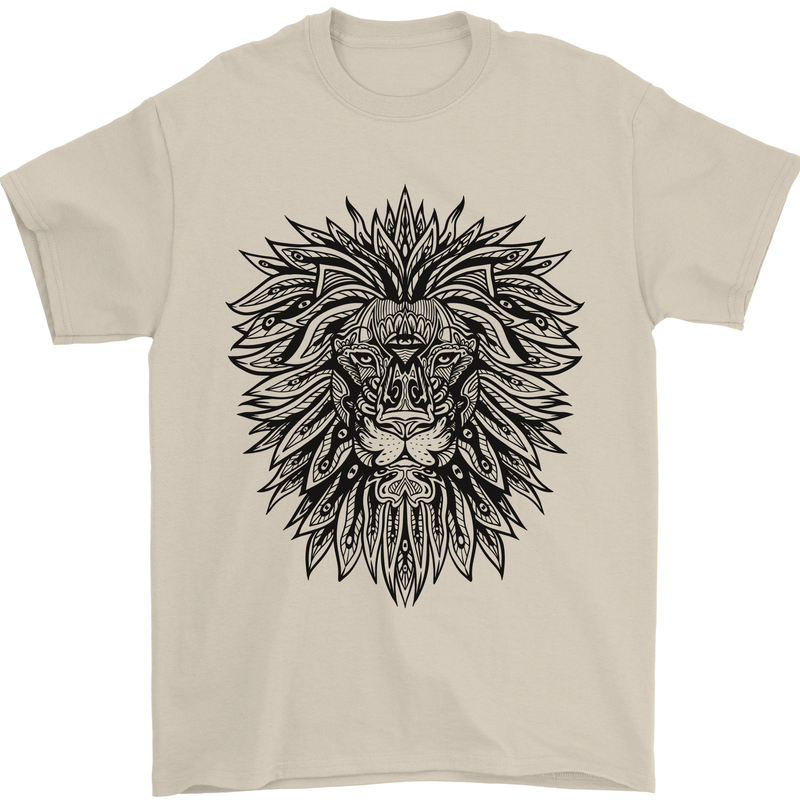 Mandala Lion Mens T-Shirt 100% Cotton Sand