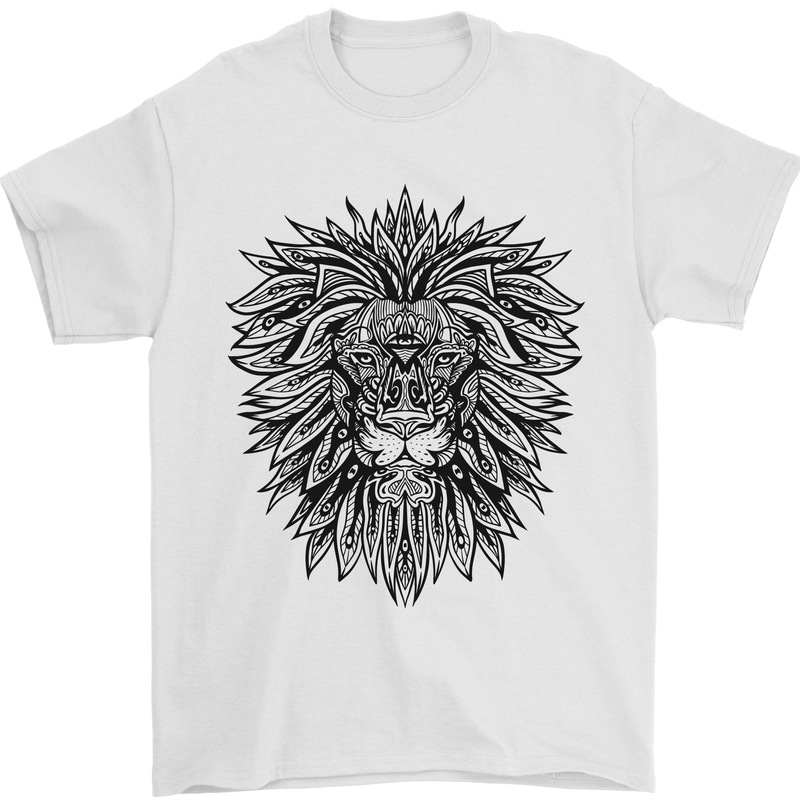Mandala Lion Mens T-Shirt 100% Cotton White