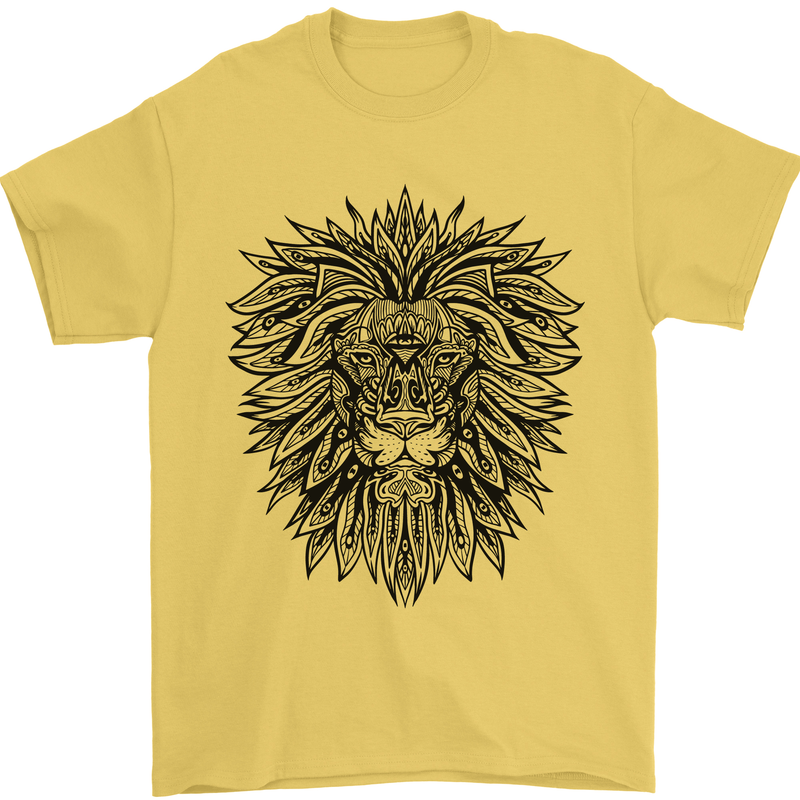 Mandala Lion Mens T-Shirt 100% Cotton Yellow