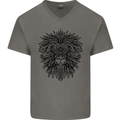 Mandala Lion Mens V-Neck Cotton T-Shirt Charcoal