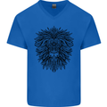 Mandala Lion Mens V-Neck Cotton T-Shirt Royal Blue