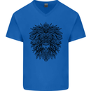 Mandala Lion Mens V-Neck Cotton T-Shirt Royal Blue