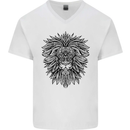 Mandala Lion Mens V-Neck Cotton T-Shirt White