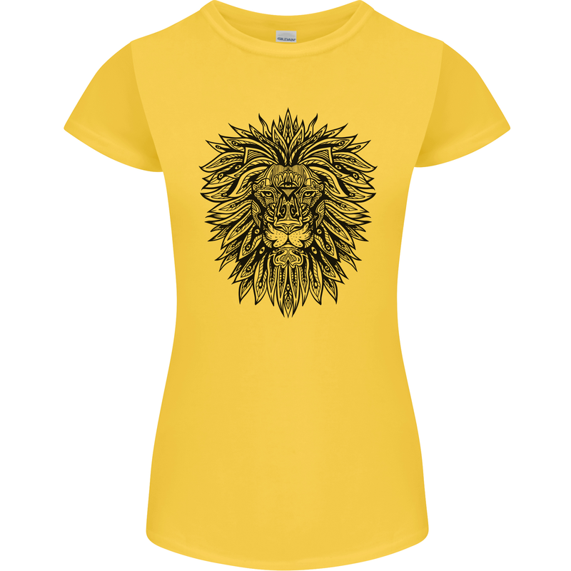 Mandala Lion Womens Petite Cut T-Shirt Yellow