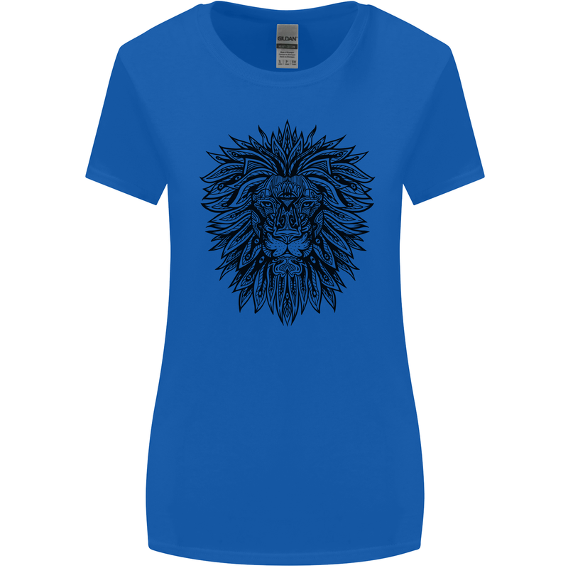 Mandala Lion Womens Wider Cut T-Shirt Royal Blue