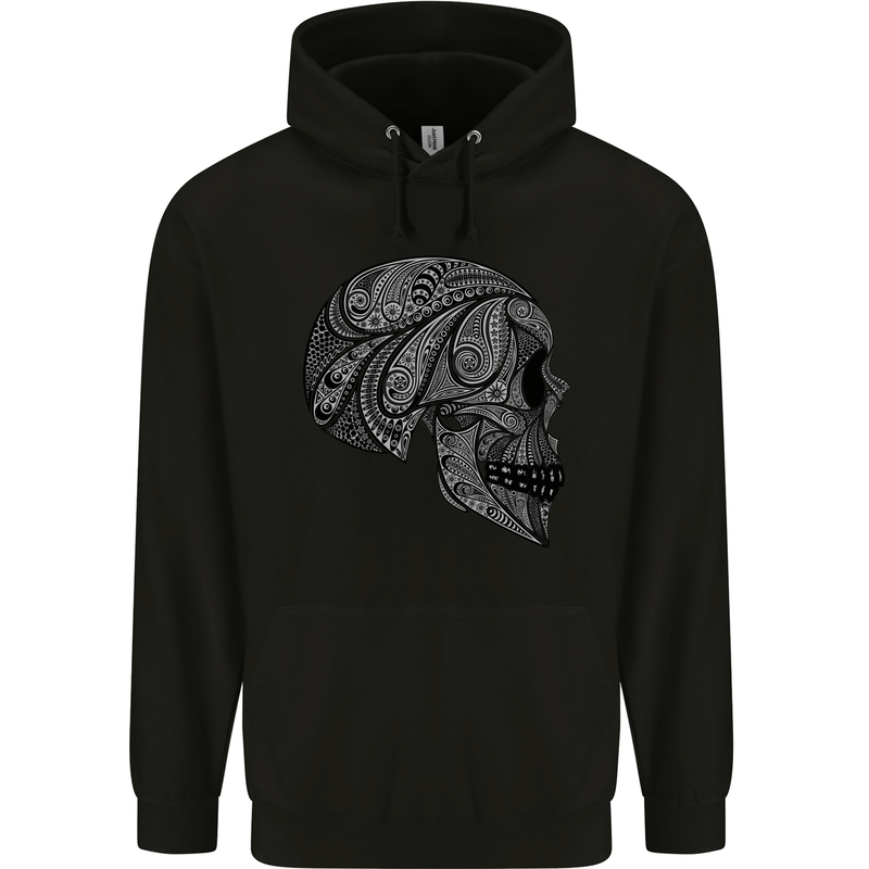 Mandala Skull Gothic Biker Motorbike Childrens Kids Hoodie Black