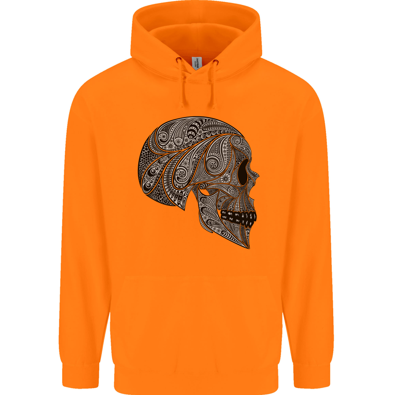 Mandala Skull Gothic Biker Motorbike Childrens Kids Hoodie Orange