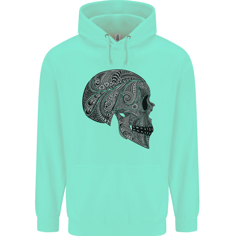 Mandala Skull Gothic Biker Motorbike Childrens Kids Hoodie Peppermint