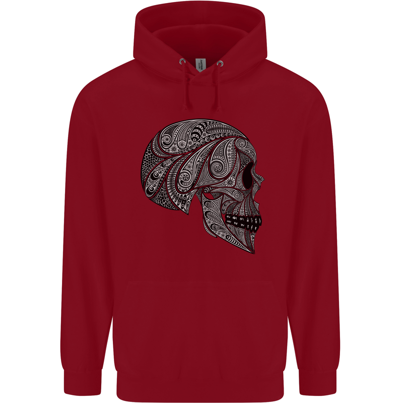 Mandala Skull Gothic Biker Motorbike Childrens Kids Hoodie Red