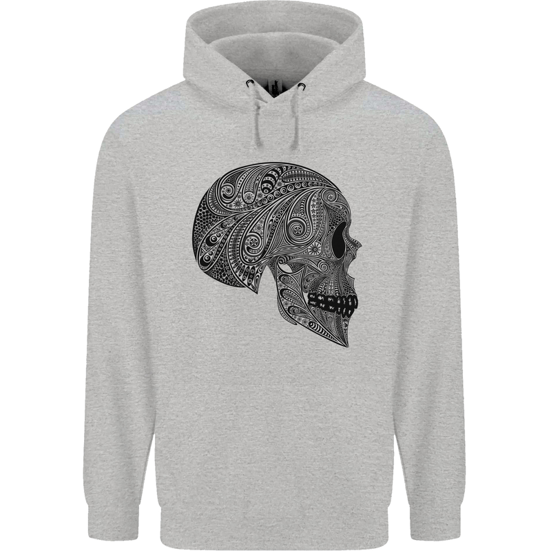 Mandala Skull Gothic Biker Motorbike Childrens Kids Hoodie Sports Grey