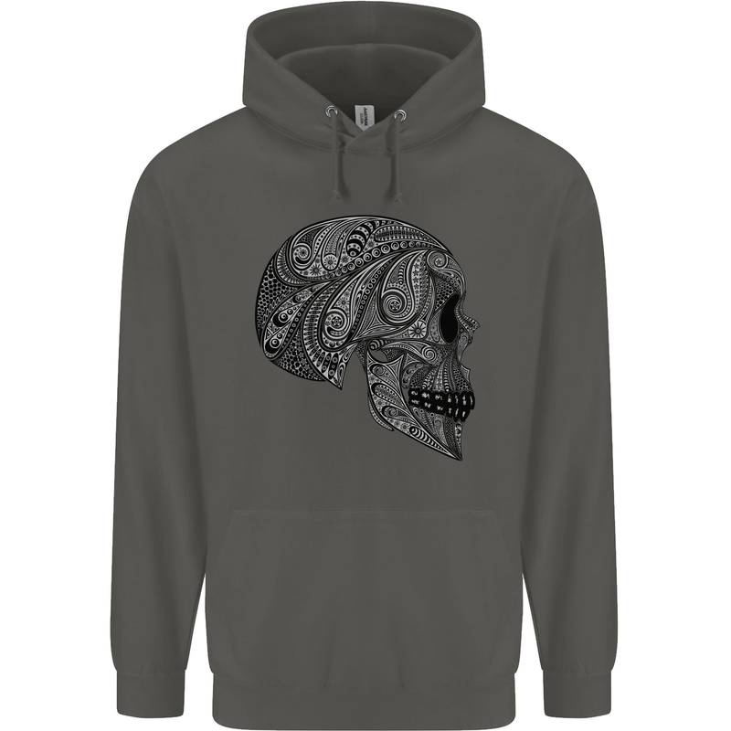 Mandala Skull Gothic Biker Motorbike Childrens Kids Hoodie Storm Grey