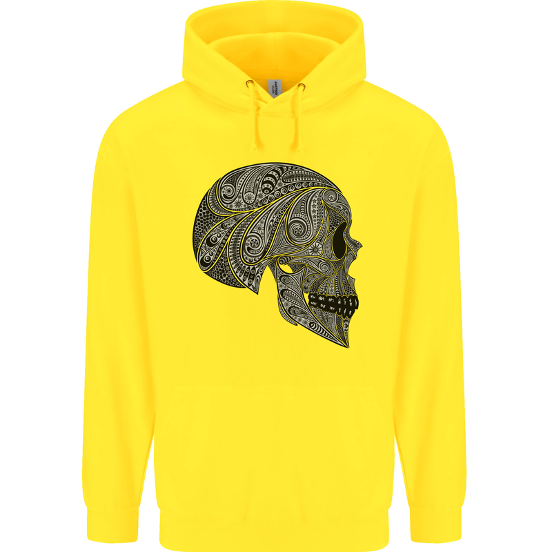 Mandala Skull Gothic Biker Motorbike Childrens Kids Hoodie Yellow