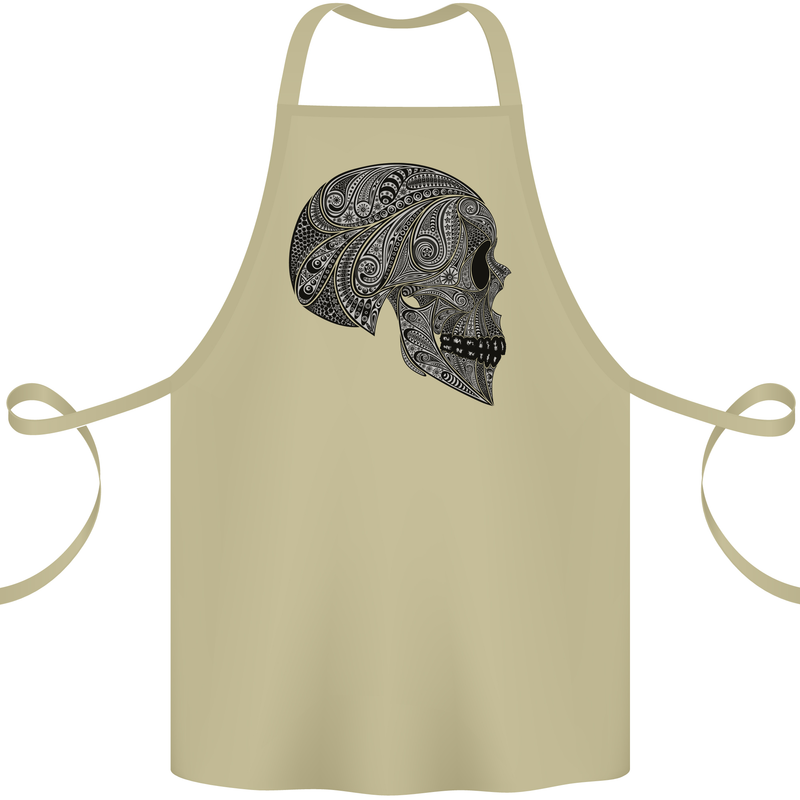 Mandala Skull Gothic Biker Motorbike Cotton Apron 100% Organic Khaki