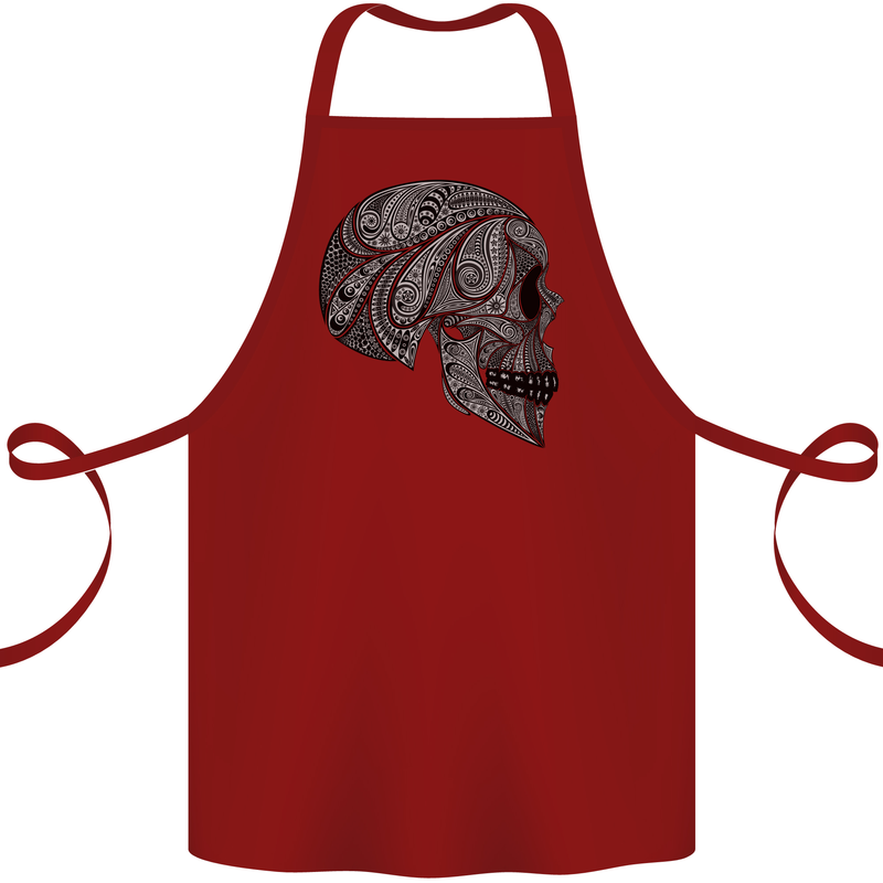 Mandala Skull Gothic Biker Motorbike Cotton Apron 100% Organic Maroon