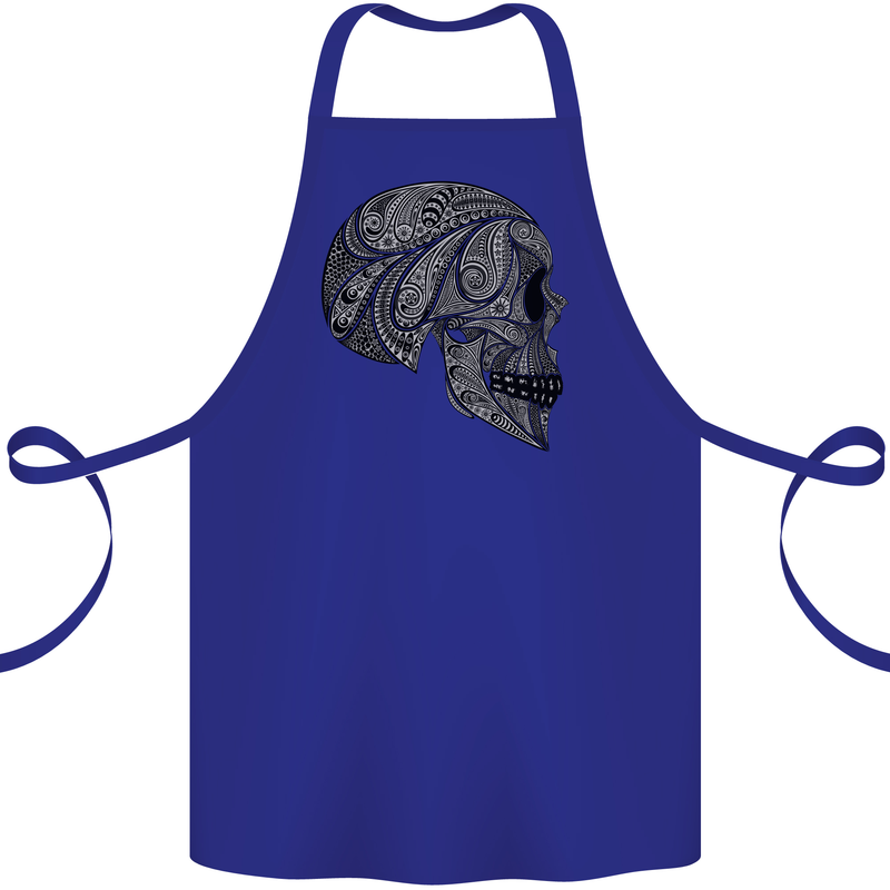 Mandala Skull Gothic Biker Motorbike Cotton Apron 100% Organic Royal Blue
