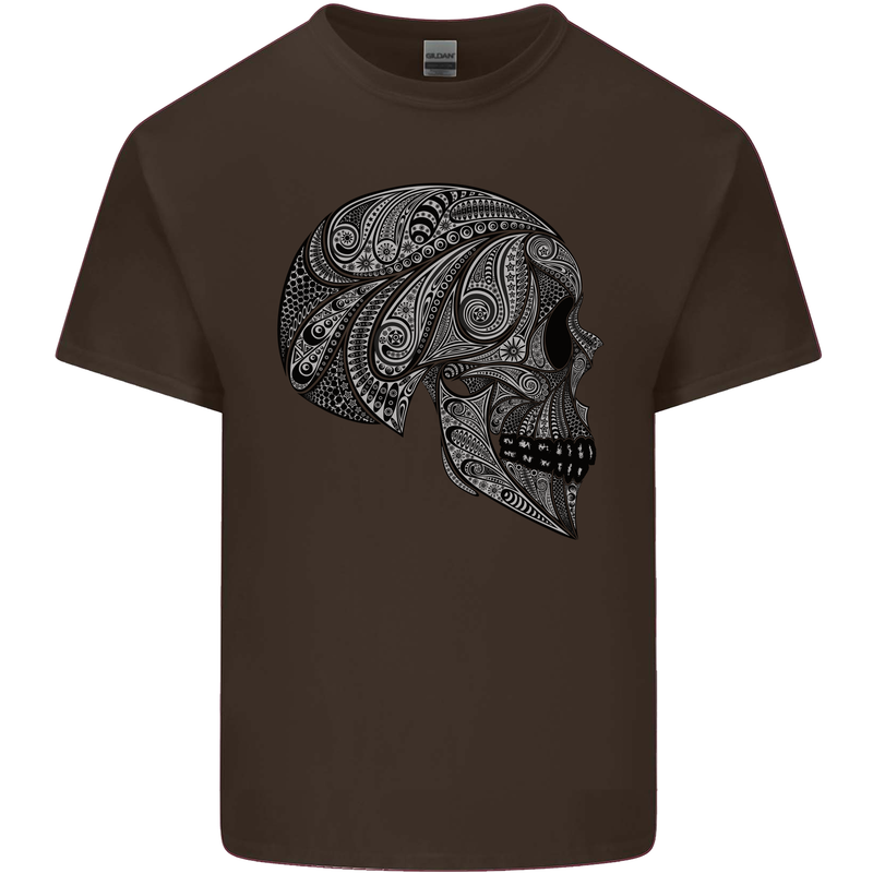 Mandala Skull Gothic Biker Motorbike Kids T-Shirt Childrens Chocolate