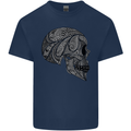 Mandala Skull Gothic Biker Motorbike Kids T-Shirt Childrens Navy Blue