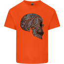 Mandala Skull Gothic Biker Motorbike Kids T-Shirt Childrens Orange